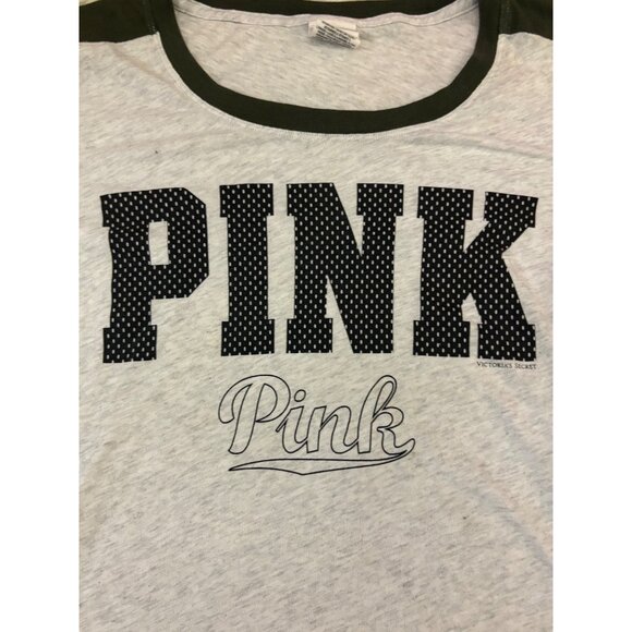 Victorias Secret PINK Graphic T-Shirt L Gray & Black Short Sleeve Cotton Blend - Picture 2 of 10